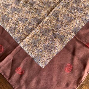 Silk Scarf with Rust Border and Floral Center by Anne Klein 25“ x 25“